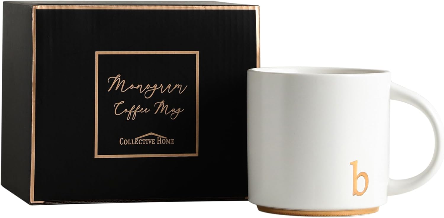 COLLECTIVE HOME - Monogram Ceramic Mugs, 15 oz Golden Initial Coffee Cups, Elegant Alphabet Tea Mugs, Elegant Personalized Mug with Gift Box, Luxurious Cups for Office and Home (b) - Image 4