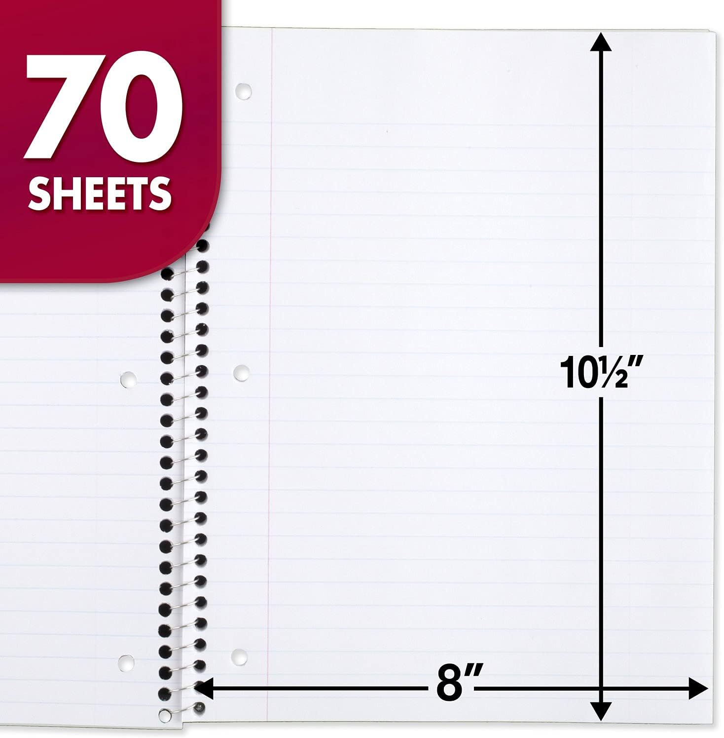 Mead Spiral Notebook, 4 Pack, 1 Subject, Wide Ruled Paper, 7-1/2" x 10-1/2", 70 Sheets per Notebook, Colors Will Vary (930200-ECM25) - Image 3