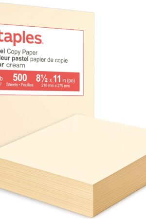 Staples Pastel Recycled Copy Paper, Cream, 20 lb., 8.5" x 11", 500 Sheets – 30% Recycled Multipurpose Paper for Printing & Documents