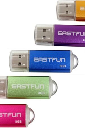 EASTFUN 5Pcs 8GB USB Flash Drive USB 2.0 Flash Memory Stick Thumb Stick Pen(Five Mixed Colors: Blue Purple Rose Green Gold)