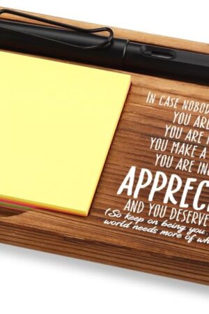 FOUGSTA Appreciation Gifts for Women, New Job Gifts for Women, Inspirational Office Decor Gift for Woman,Wooden Notepad Pen Holder With Inspirational Quotes,16.5 x 12 x 1.5 cm,XXN3