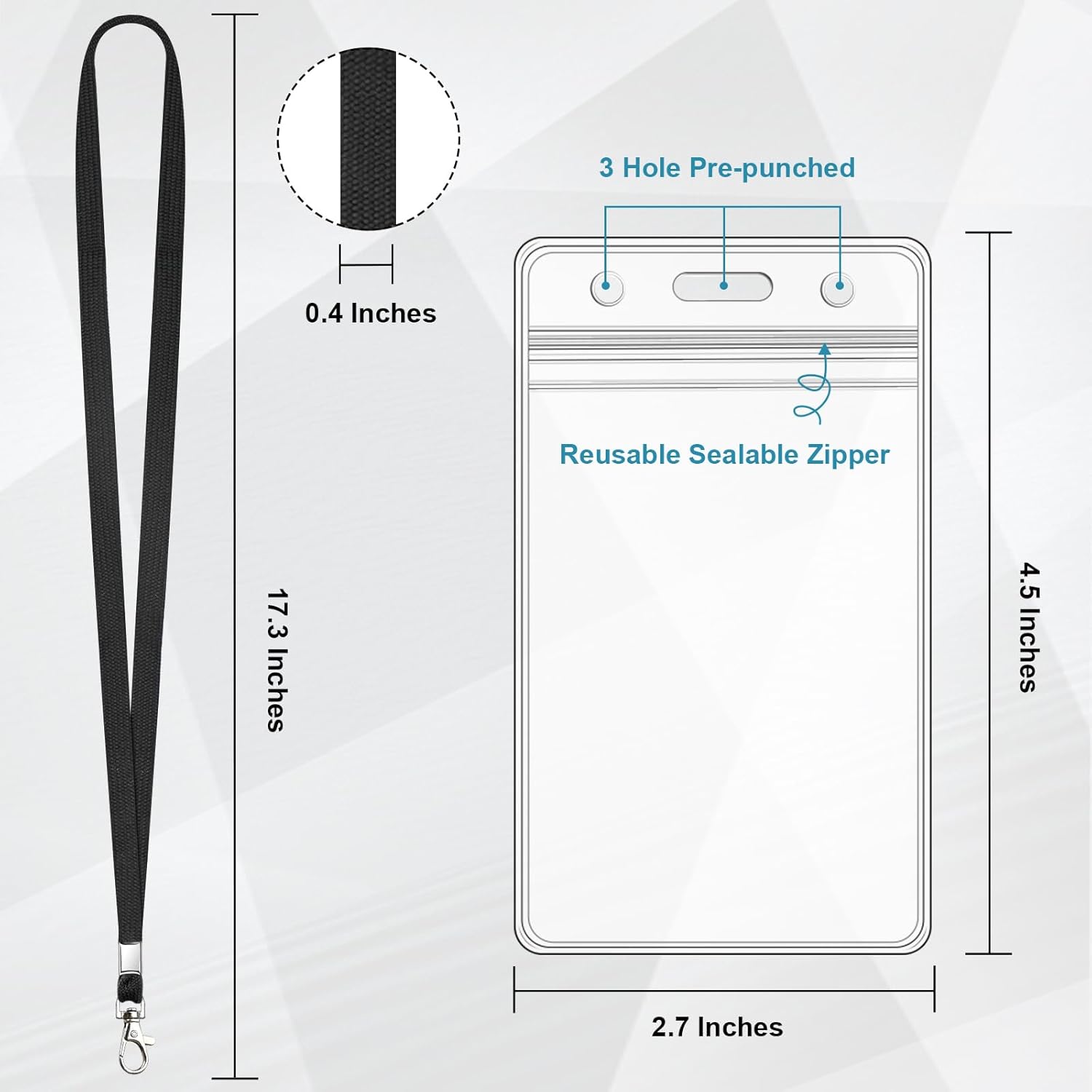 Koorito 3 Pack Clear ID Badge Holder with Lanyard Black Lanyards with Vertical Waterproof ID Badge Holder for Office, School, Travel - Image 2