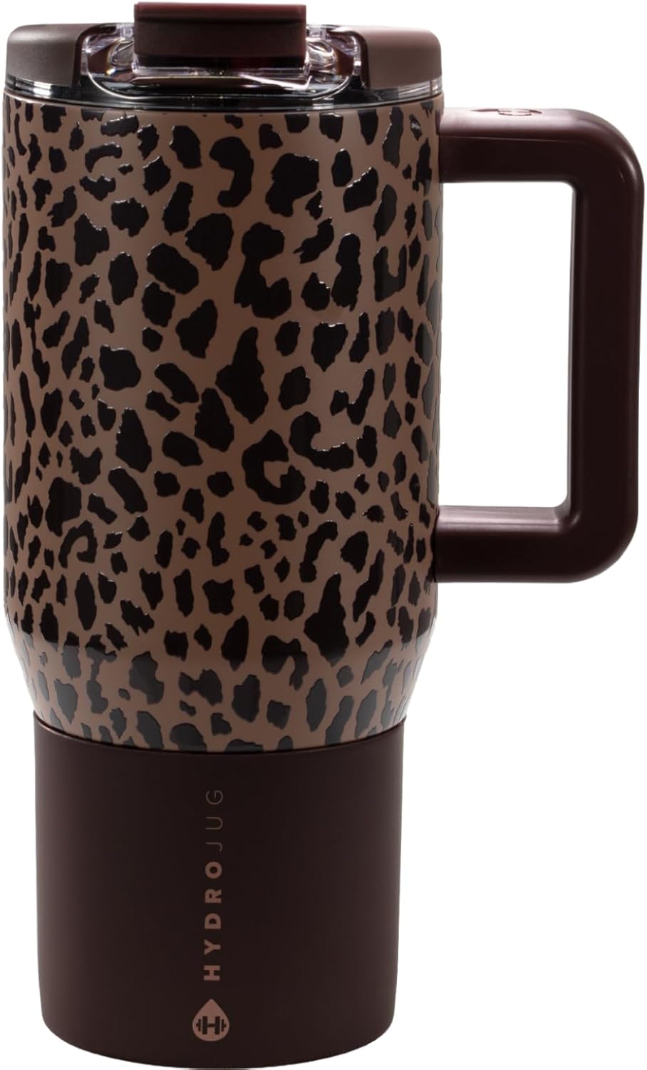 HydroJug Coffee Traveler 20 oz - Leak-Resistant, Ceramic-Lined Insulated Travel Coffee Mug for Hot or Cold Drinks with Flip Lid & Handle, Dishwasher Safe Coffee Tumbler, Brown Leopard