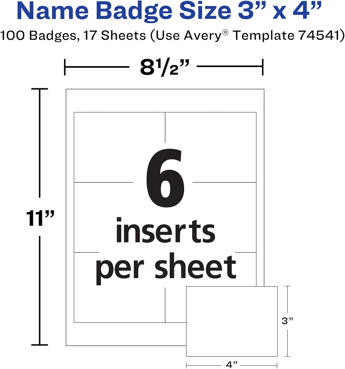 Avery Customizable Name Badges, Clip Style, 3" x 4", Clear Name Tag Holders, White Laser/Inkjet Printable Inserts, 100 Total (74541) - Image 4