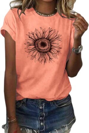 Cicy Bell Women's T Shirts Short Sleeve Tees Sunflower Graphic Loose Summer Tops