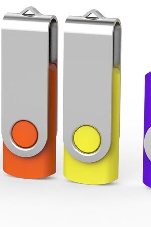 Aiibe 5 Pack 64GB USB Flash Drive 64 GB Flash Drives Thumb Drive Swivel USB Stick USB 2.0 Pen Drive (64G, 5 Mixed Colors: Black Red Yellow White Purple)