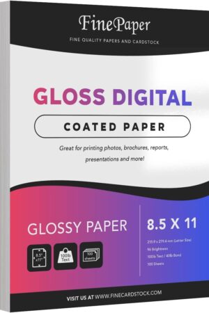 Double-Sided Gloss Digital C2S Paper – Perfect for Color Laser Printing, Design Proposals, Flyers, Brochures | 8.5 x 11 | 100lb Text (40lb Bond) | 96 Bright | Acid Free, Glossy Coated | 100 Sheets