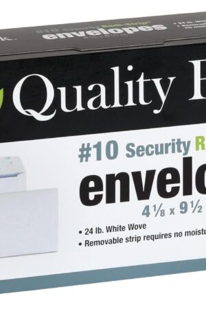 Quality Park #10 Security Envelopes, No Window, Redi-Strip Self Seal Envelopes, 24-lb White Wove, 4-1/8" x 9-1/2", 100 per Box (QUA69117)