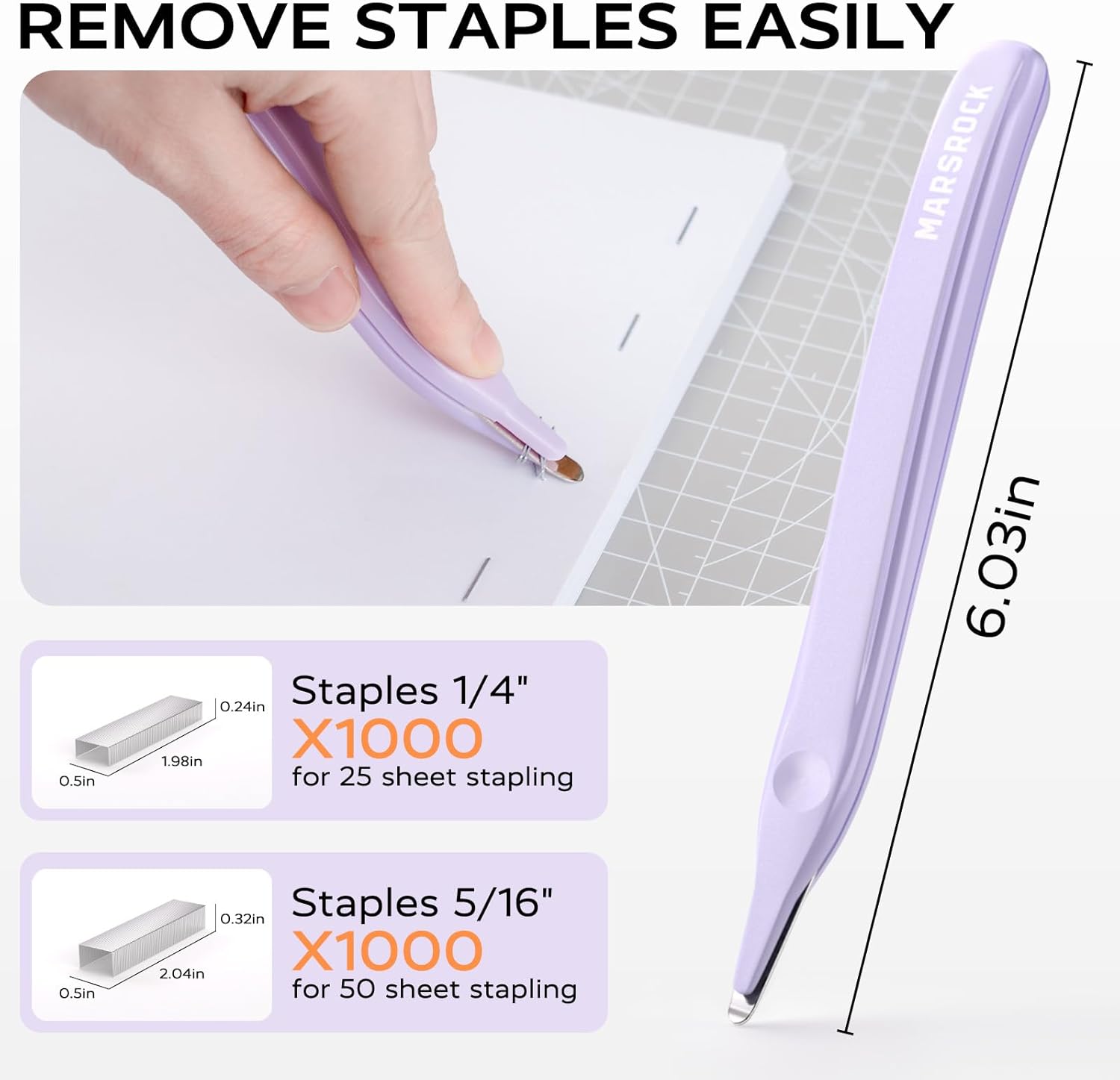 MARSROCK Effortless Stapler for Desk with 40-50 Sheet Capacity, 2000 Staples, 1-Touch Stapling, Ergonomic & Easy to Load Desktop Staplers, Heavy Duty Stapler, and Magnetic Staple Remover, Purple - Image 5