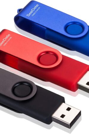 64GB USB Flash Drives, USB Stick, Thumb Drive Rotated Design, Memory Stick with LED Light for External Storage and Backup Data, Jump Drive, 3 Pack 64GB (3 Colors: Black Red Blue)