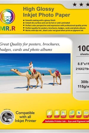 MR.R Single Side High Glossy Inkjet Photo Paper Letter Size 8.5"x11" with 100 sheets per pack 115gsm 30LB