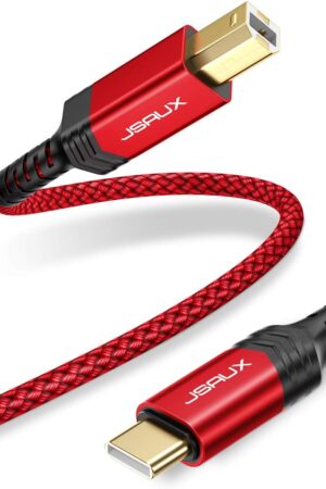 JSAUX USB B to USB C Cable 10ft, USB C Printer Cable Compatible with MacBook Pro, HP, Epson, Canon, Brother, Lexmark, Xerox Printers and Scanner-Red