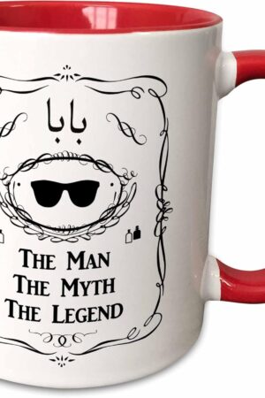 3dRose Baba The Man The Myth The Legend dad father in Arabic or Farsi letters 11oz Two-Tone Red Mug