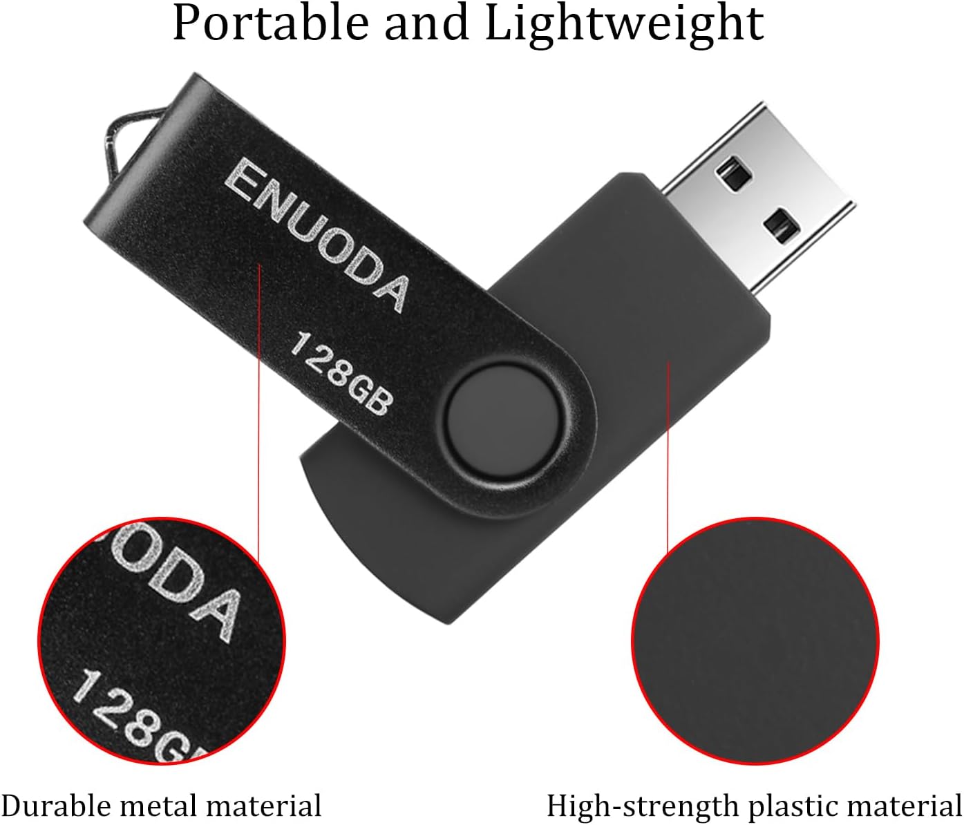 128GB Flash Drive ENUODA 1 Pack Thumb Drive 128GB Swivel Design USB 2.0 Memory Stick Data Storage Jump Drive Pen Drive for Laptop PC Computer (Black) - Image 2