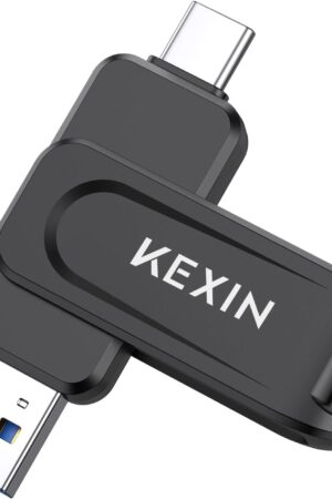 KEXIN 128GB USB C Flash Drive Dual Thumb Drive 100MB/s Swivel USB-A & Type-C USB Drive 3.0 Memory Stick for Smartphone Tablet iPhone 15/16/17 Car Game Console, 128GB Black