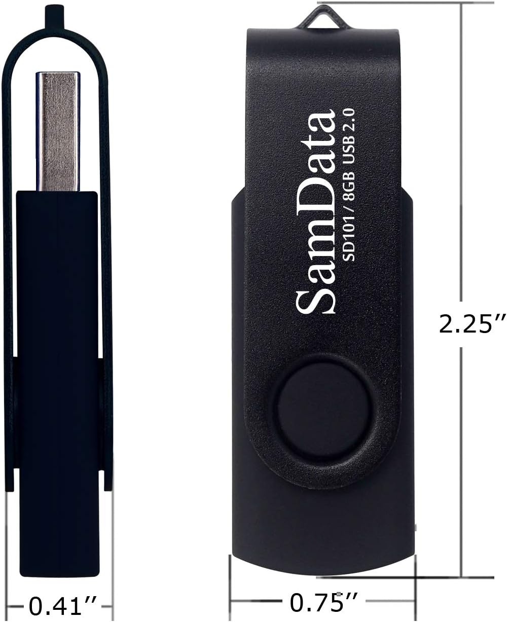 SamData USB Flash Drive 8GB 1 Pack USB 2.0 Thumb Drive Swivel Memory Stick Data Storage Jump Drive Zip Drive Drive with Led Indicator (Black, 8GB-1Pack) - Image 3