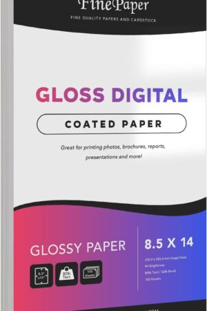 Gloss Digital Paper – Perfect for Color Laser Printing, Design Proposals, Flyers and Brochures | 8.5" x 14" | Glossy 80lb Text (32lb Bond) Paper | 94 Bright | Acid Free, Coated Finish | 100 Sheets