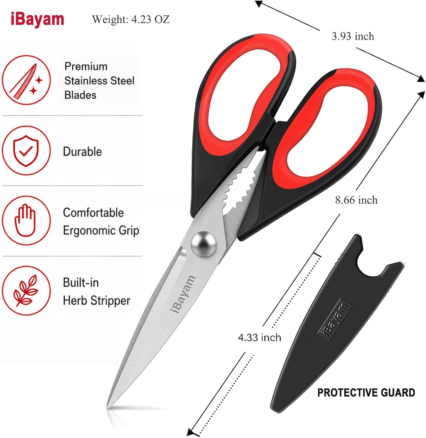 iBayam Kitchen Scissors All Purpose Heavy Duty 2 Pack with Protective Sheath, Stainless Steel Shears Kitchen Utensils Set for Cutting Food Cooking Meat Poultry Dishwasher Safe Soft Comfort-Grip - Image 4