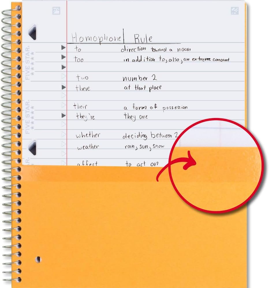 Five Star Spiral Notebook + Study App, 3 Pack, 3 Subject, Wide Ruled Paper, 8" x 10-1/2", Tidewater Blue, Fire Red, Black (930081) - Image 4