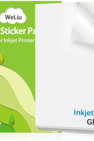 Printable Vinyl Sticker Paper for Inkjet and Laser Printer - Glossy White Waterproof Decal Paper - 21 Sheets 8.5"x11" for Custom Stickers, Personalized Labels, Water Bottle Use - Quick Dry