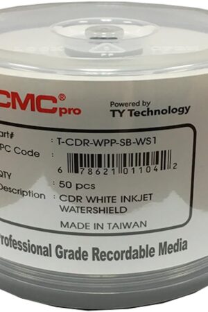 CMC Pro - Powered by TY Technology Watershield Glossy White Inkjet Hub 48x 80 Minute/700MB CD-Rs in 50 Disc Cake Box Spindle