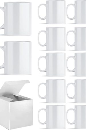 ABBSH Sublimation Mugs, Sublimation White Coffee Mugs Tazas Para Sublimacion Blank 11 OZ With Box for for Coffee, Soup, Tea, Milk, Latte, Hot Cocoa Set of 12