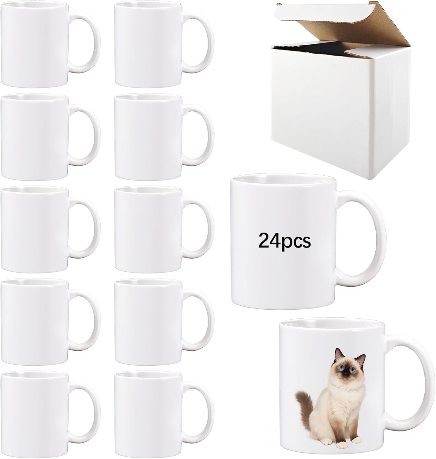 24 PACK 11 oz sublimation mugs with boxes round handle tazas para 11oz ounce coffee cups for sublimation mug blanks bulk products White