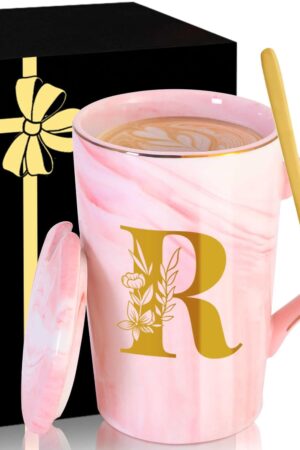 Personalized Ceramic Coffee Mug with Lid Tea Cup Happy Birthday Christmas Xmas Day Holiday Gift for Female Boss Teacher Aunt Big Small Sister in Law Mother Stepmother Wedding Groom Bride Officiant,R