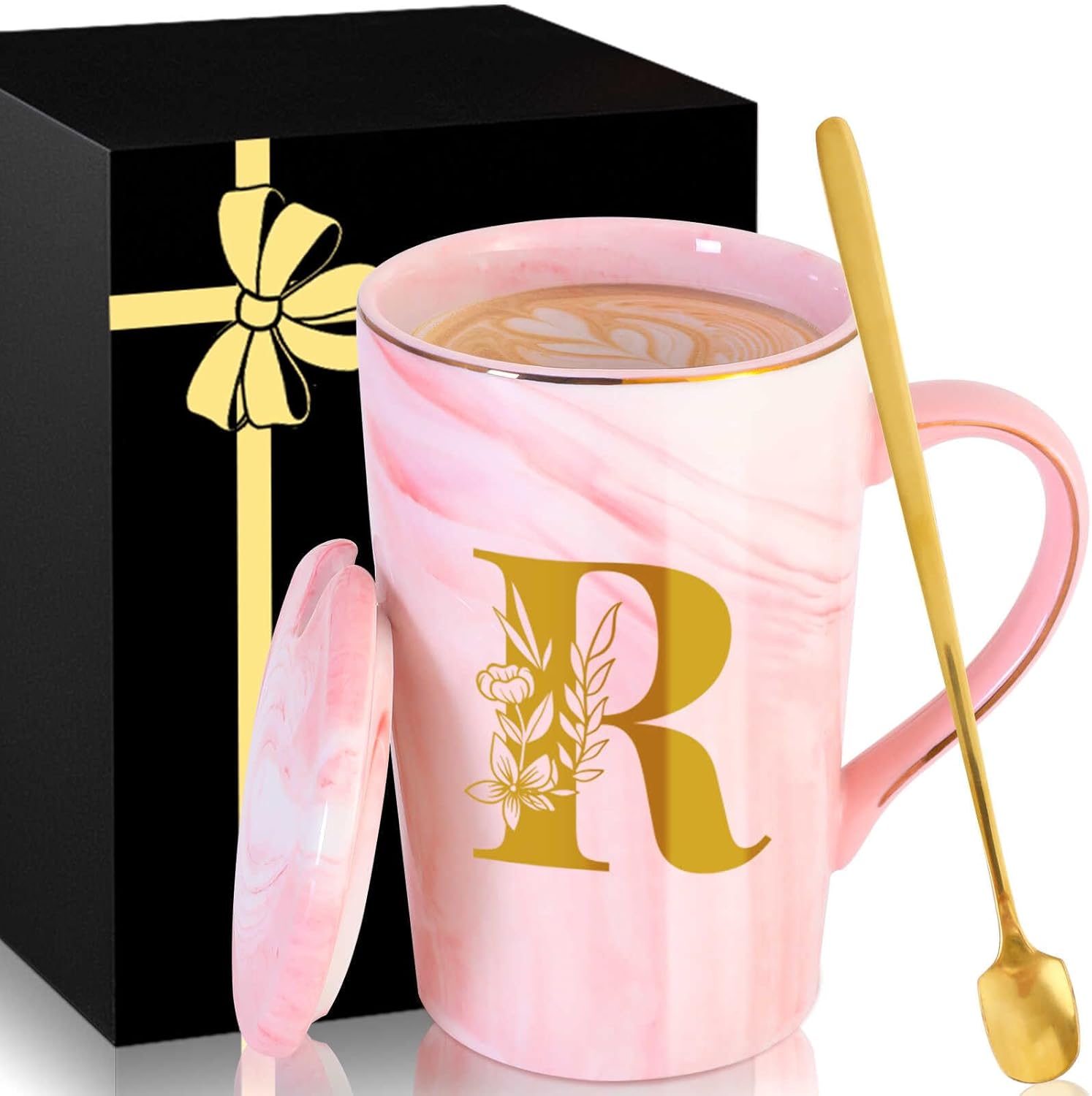 Personalized Ceramic Coffee Mug with Lid Tea Cup Happy Birthday Christmas Xmas Day Holiday Gift for Female Boss Teacher Aunt Big Small Sister in Law Mother Stepmother Wedding Groom Bride Officiant,R