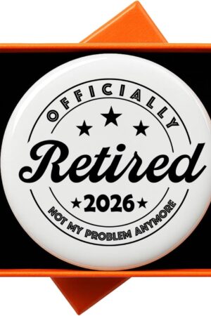 Retired 2026 Button Pin - Not My Problem Anymore | 2.3 Inch Round Collectible Emblem With Gift Box | Funny Retirement Gift for Workmates | Vintage Metal Badge