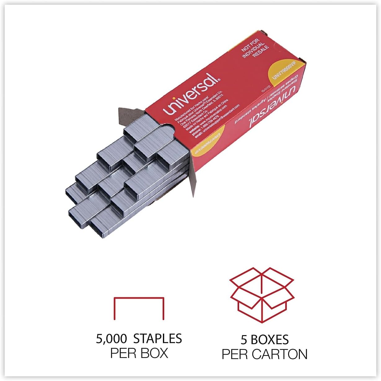 Universal Standard Staples, Chisel Point, Steel, 5000 / Box, Pack of 5 - Image 7