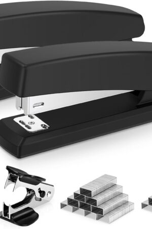 Deli Stapler, Desktop Stapler, 2 Pack, Office Staplers, 25 Sheet Capacity, Includes 2000 Staples and 2 Staple Removers, 2 Pack, Black