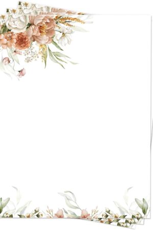 Roowest 150 Sheets Floral Printer Paper Decorative Stationery Paper 8.5 x 11 Inch with Border Design Elegant Writing Letterhead Sheets for School Writing Home Office Supplies