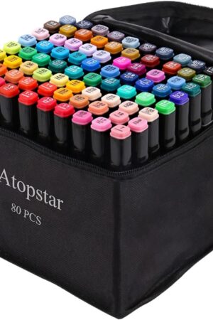 ATOPSTAR 80 Colors Alcohol Markers Artist Drawing Art for Kids Dual Tip Adult Coloring Painting Supplies Perfect Boys Girls Students Adult(80 Black Shell)