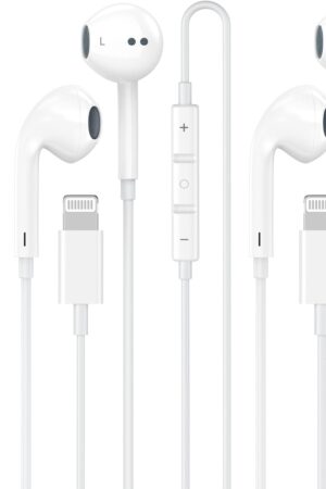 [Apple MFi Certified] 2 Pack Lightning Headphones, True Plug and Play Wired Earbuds for iPhone with Microphone & Volume Control, in-Ear Earphones Compatible with iPhone 14 13 12 11 Pro Max XS XR 8 7