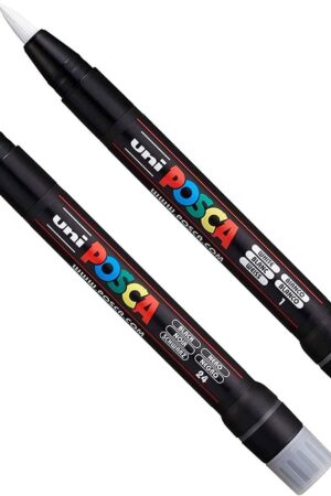 POSCA Uni PCF-350 Brush Tip Paint Marker Pen - Fabric, Glass, Metal - Black & White Set (1 of Each)