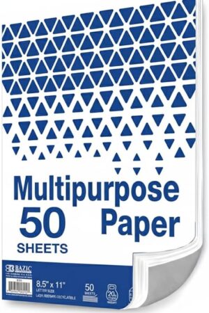 BAZIC Products Blank Paper Copy & Multipurpose Paper - 8.5" x 11" White Color Printer Paper for Inkjet, Laser, and Fax Machines, Ideal for Home, Office, and School, 50 Sheets/Pack, 1-Pack
