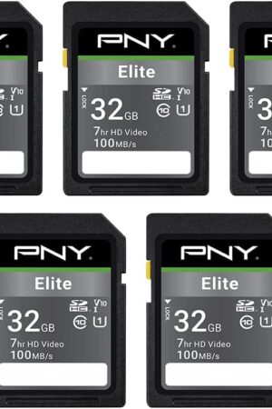 PNY 32GB Elite Class 10 U1 V10 SDHC Flash Memory Card - 100MB/s Read, Class 10, U1 Full HD, UHS-I, Full Size SD (Pack of 5)