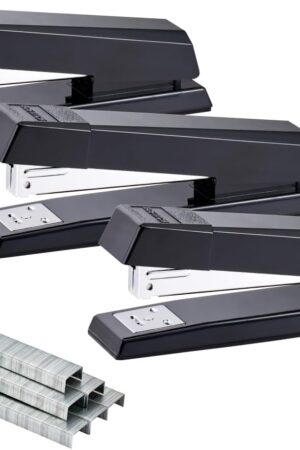 Bostitch Office No-Jam Premium Desktop Stapler, Full-Strip, Black, 1,250 Staples Included, 3-Pack