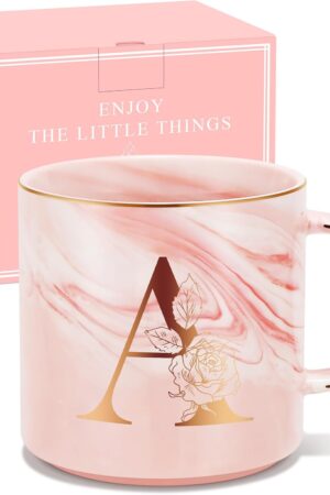 Uwingess Birthday Gifts for Women, Initial Mug with Gift Box, Personalized Monogram Letter Coffee Mug for Mom Friend Sister Teacher Coworker