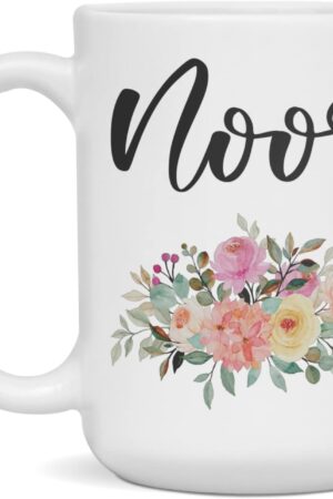 Custom personalized name Noor mug gift floral flower arrangment, 15-Ounce White