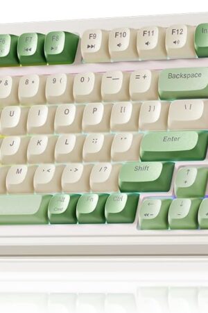 AULA S99 Gaming Keyboard, Wireless Computer Keyboards, Tri-Mode Bluetooth/2.4GHz/USB-C Custom Creamy Keyboard with Number Pad, RGB Backlit Media Knob Cute Programmable Keyboard for PC Gamer - Green