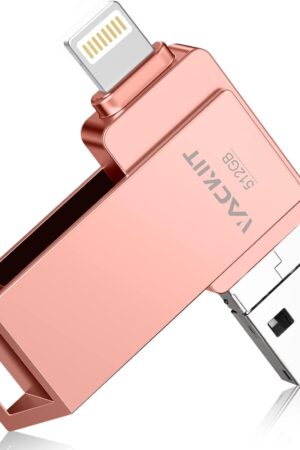512GB Flash Drives MFi Certified 3ni1 USB Stick External Storage Compatible for iPhone/PC/iPad/Android/More 3.0 High Speed Devices for Photos and Videos Transfer Storage Backup.(Pink)
