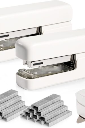 deli Stapler, Desktop Staplers with Integrated Staple Remover, 45 Sheet Capacity Office Stapler, 2 Pack, White