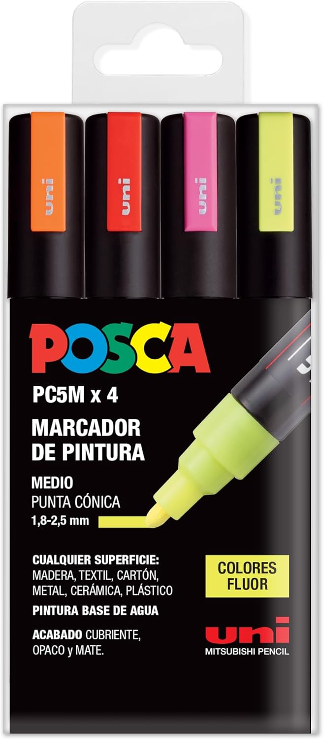 Posca UNI Set PC 5M Fluor – Pack of 4 Markers
