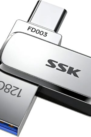 SSK 128GB Flash Drive USB C Thumb Drive up to 240 MB/s, Dual USB FlashDrive USB-C and A 3.2, Zinc Pendrive Memory Stick for iPhone 15/16Pro/Win/Android OTG with Water, Dust, and Drop Resistance