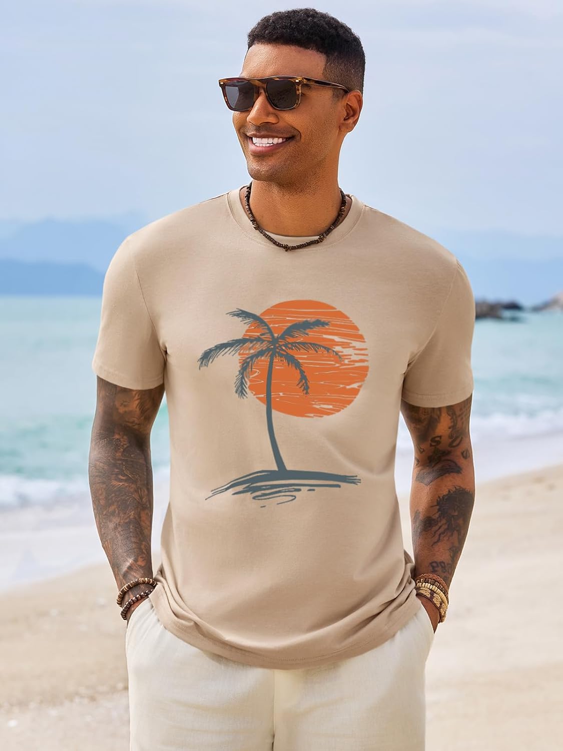 Runcati Mens Short Sleeve T-Shirts Graphic Crew Neck Casual Shirt Summer Beach Palm Tree Printed Vintage Hawaiian Tees - Image 3