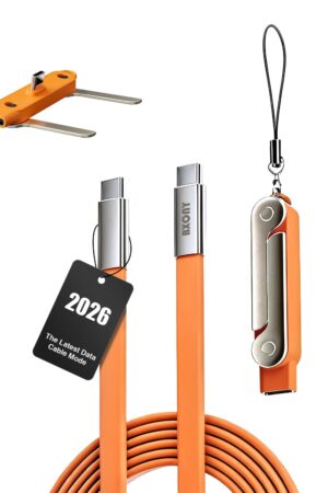 240w Charging Cable Flat Phone Charger with Stand Data Invisible Holder 90 Degree USB Mobile Ultra-Fast Sideways Right Angle Type Smart Multi-socket Braided Strip Zero-Interference Gaming (Orange)