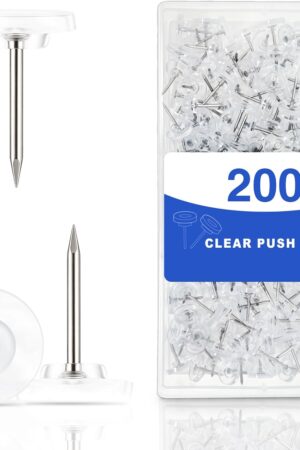 200 Pack Clear Tacks, Heavy Duty Decorative Push Pins for Cork & Bulletin Boards, Transparent Thumbtacks in Reusable Storage Box