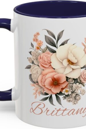 Personalized Floral Ceramic Mug, Custom Name Coffee Cup, Gift for Her, Holiday Day Present, Birthday Gift
